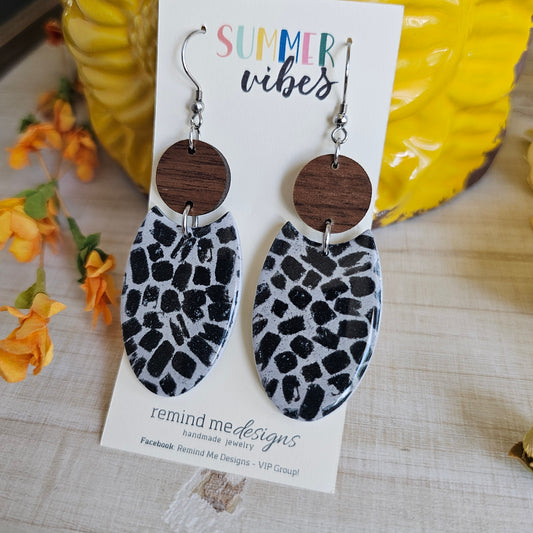 Black and Gray Polymer Clay Dangle Earrings