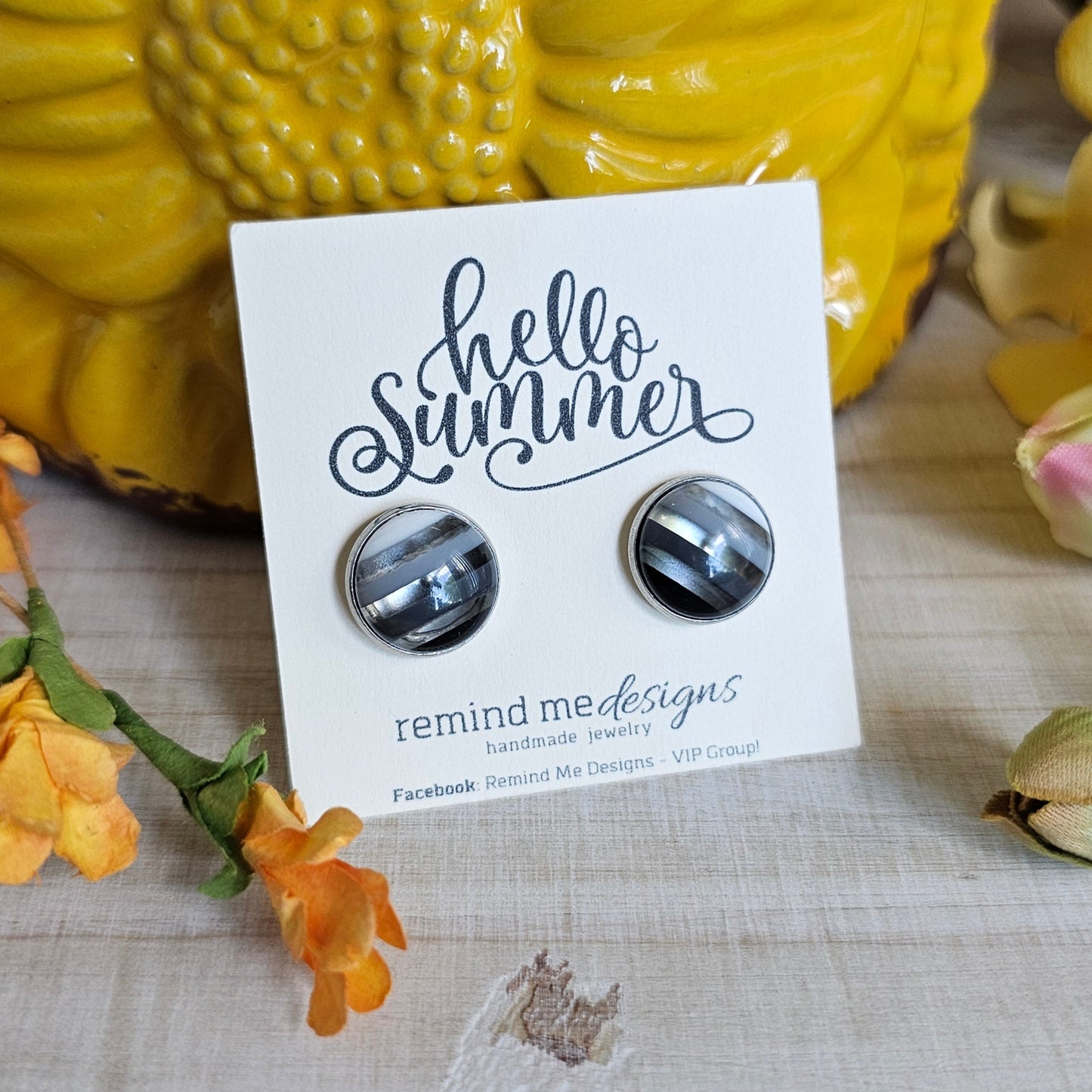 Gray and White Stud Earrings