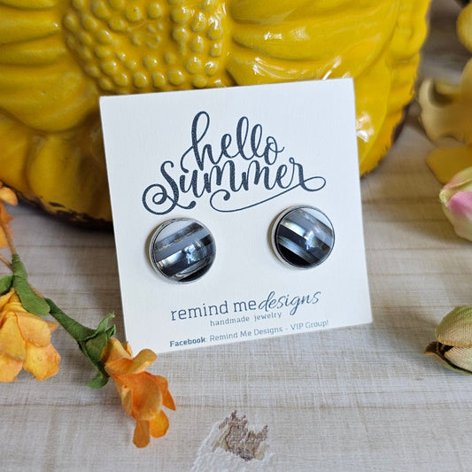 Gray and White Stud Earrings