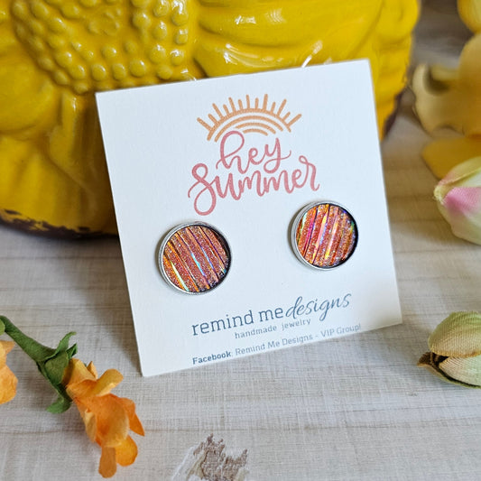 Orange Iridescent Druzy Stud Earrings