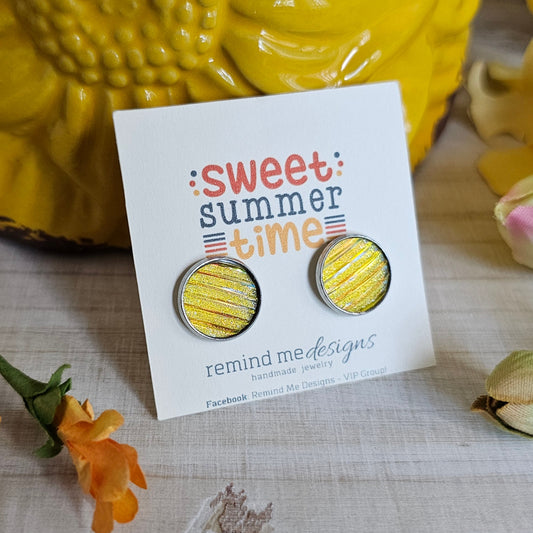 Yellow Iridescent Druzy Stud Earrings
