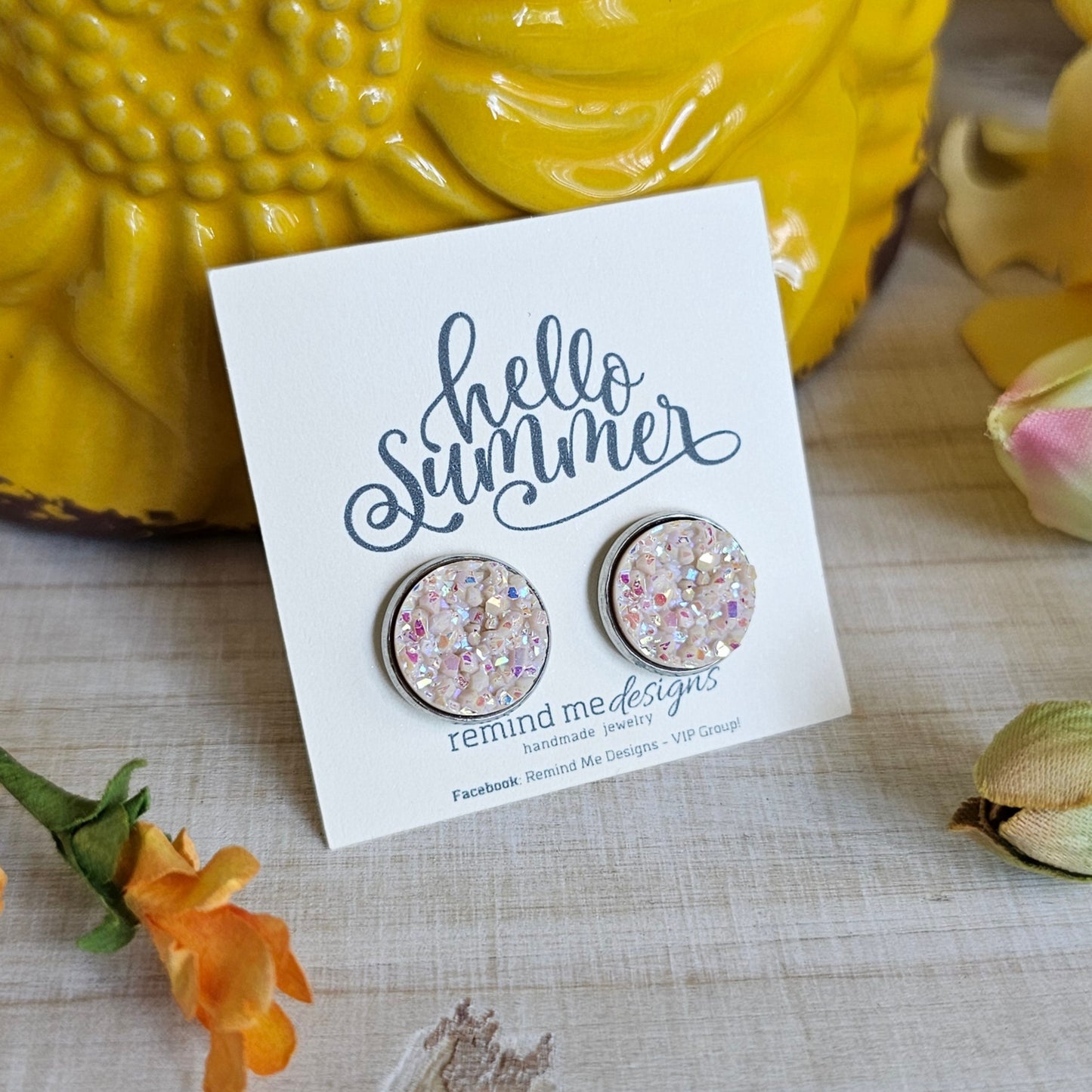 Alabaster Iridescent Druzy Stud Earrings