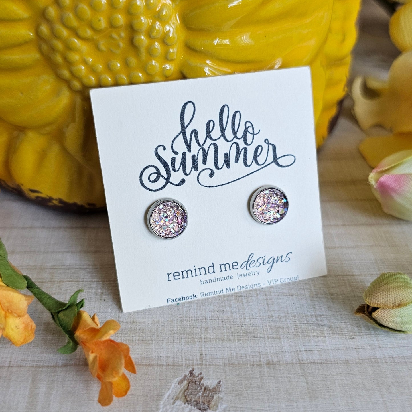 Light Pink Iridescent Druzy Stud Earrings