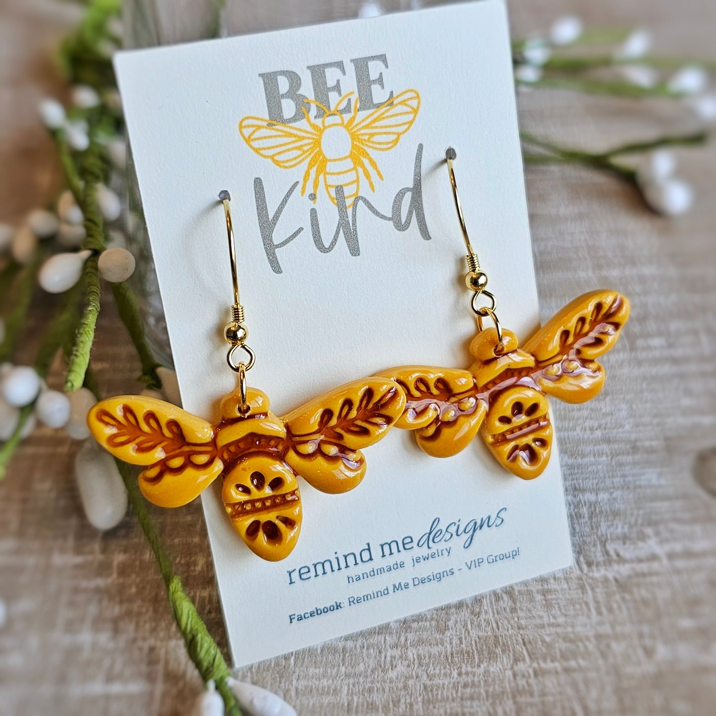 Honey Bee Clay Dangle Earrings