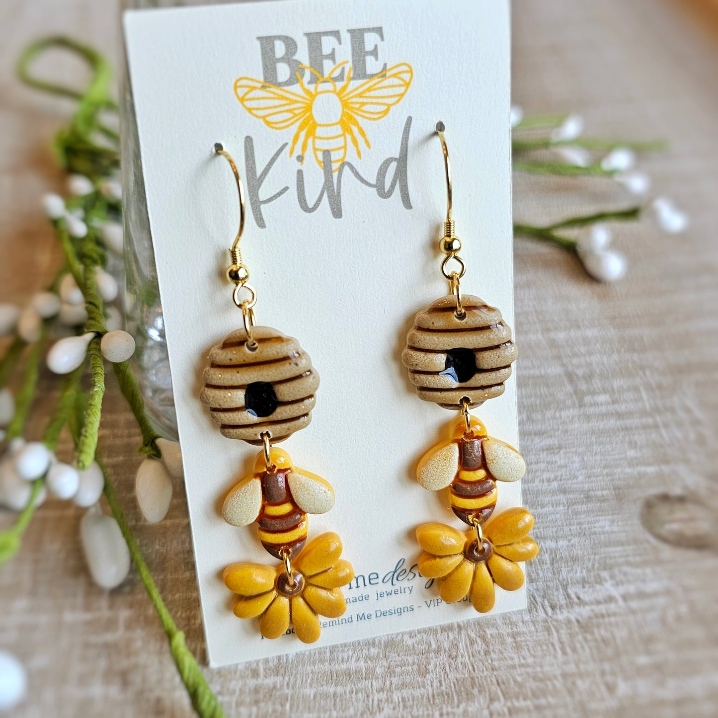 Honey Bee Clay Dangle Earrings