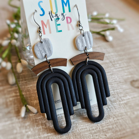 Gray and Black Clay Dangle Earrings
