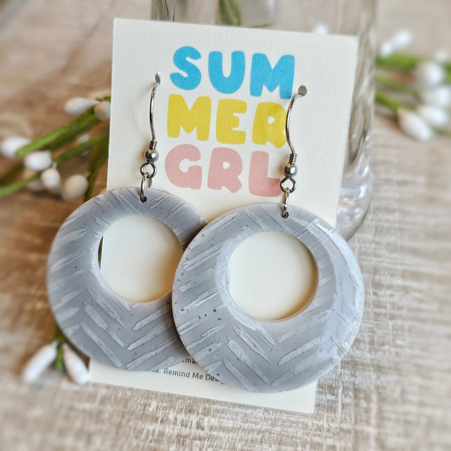 Gray Clay Dangle Earrings