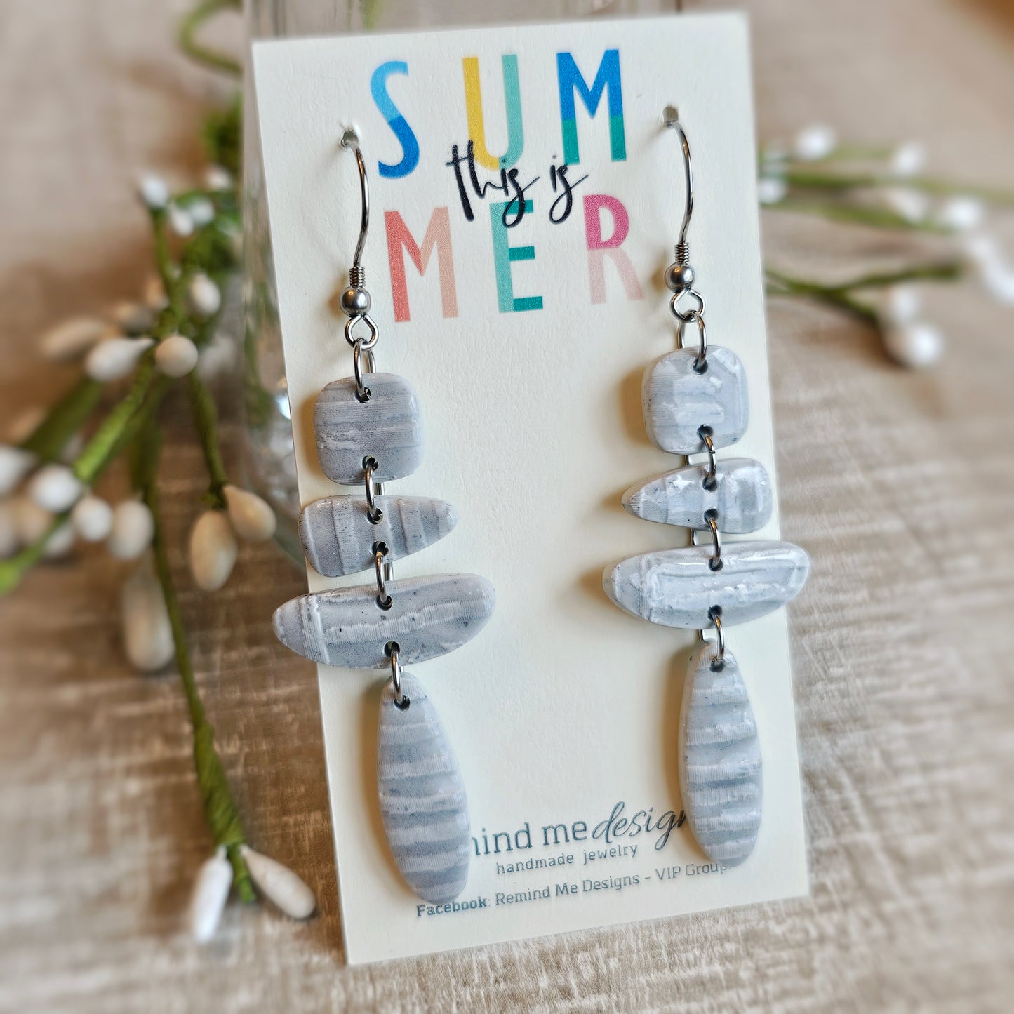 Gray Clay Dangle Earrings