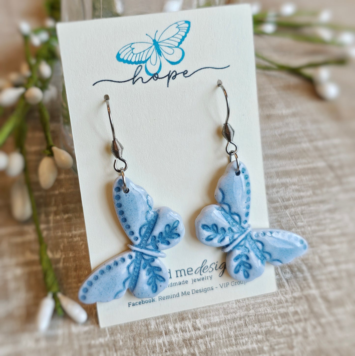 Blue Butterfly Clay Dangle Earrings