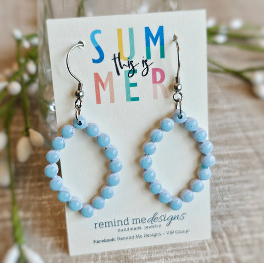 Blue Dot Pattern Clay Dangle Earrings