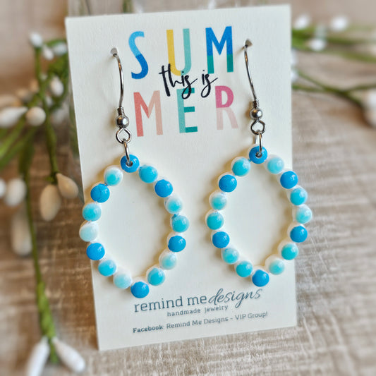 Blue Dot Pattern Clay Dangle Earrings