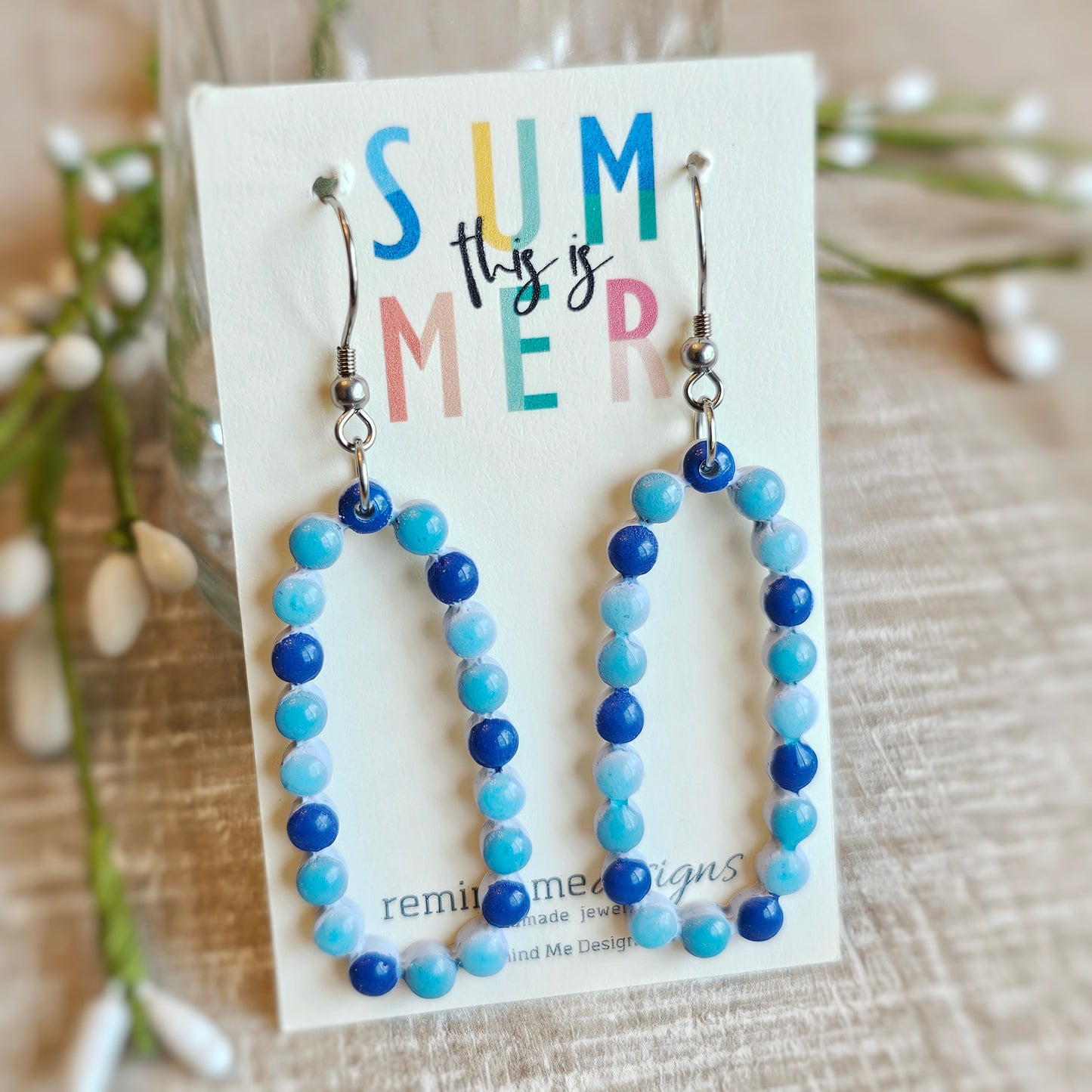 Blue Dot Pattern Clay Dangle Earrings
