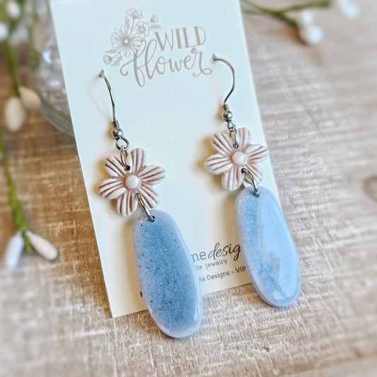 Blue Floral Clay Dangle Earrings