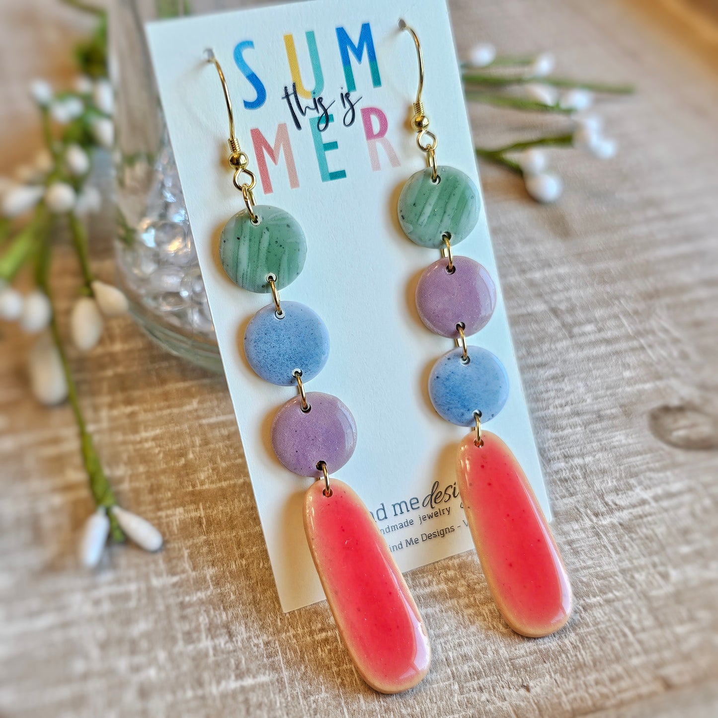 Colorful Stones Clay Dangle Earrings