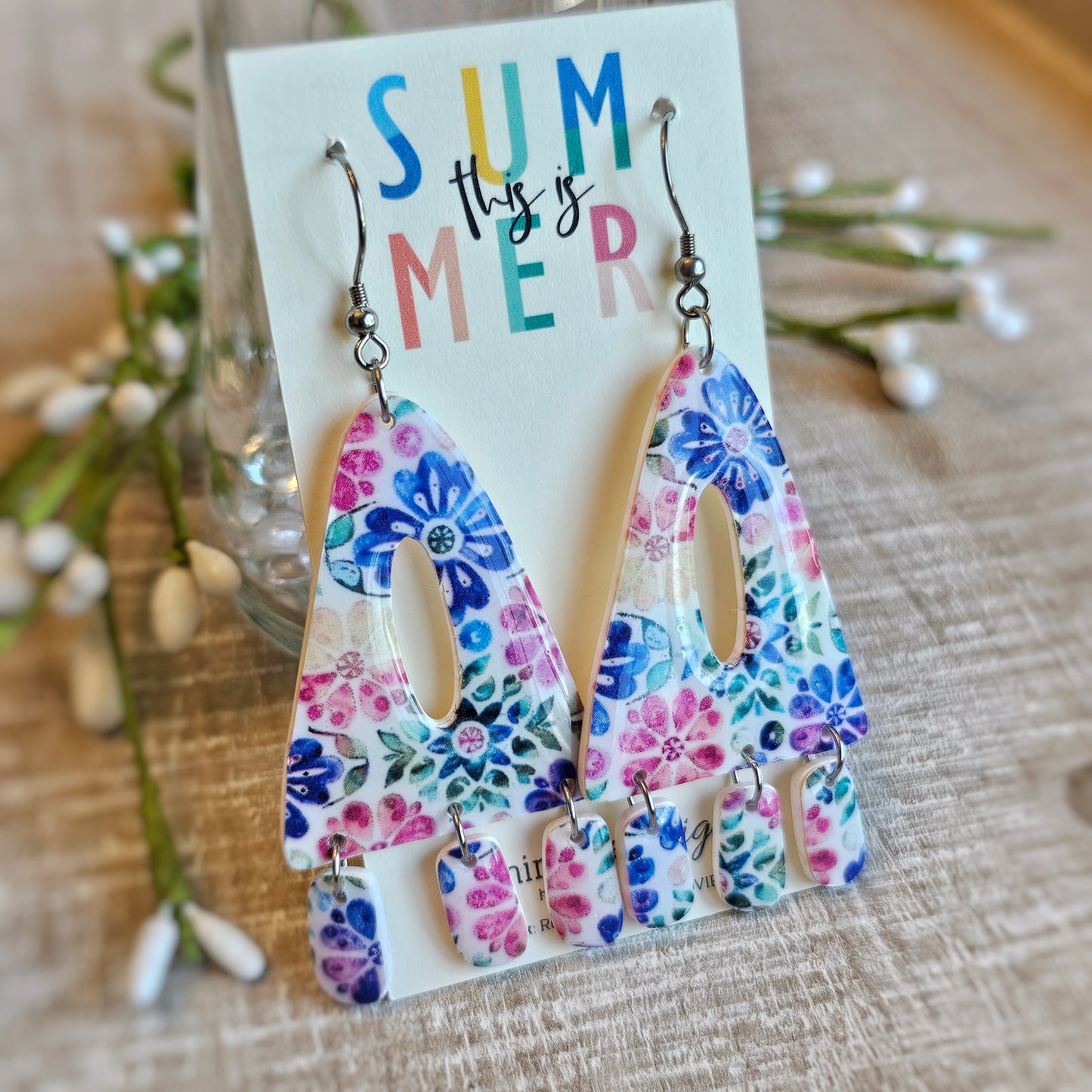 Colorful Floral Clay Dangle Earrings