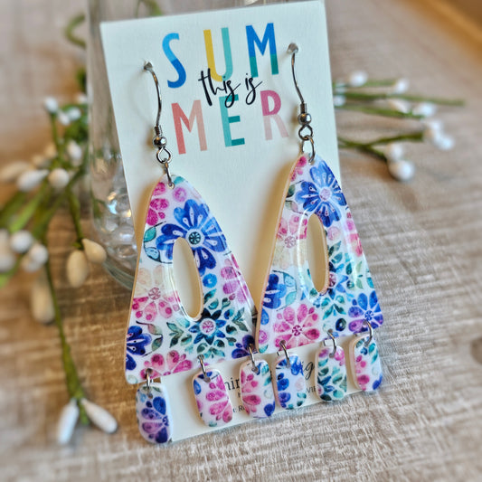 Colorful Floral Clay Dangle Earrings