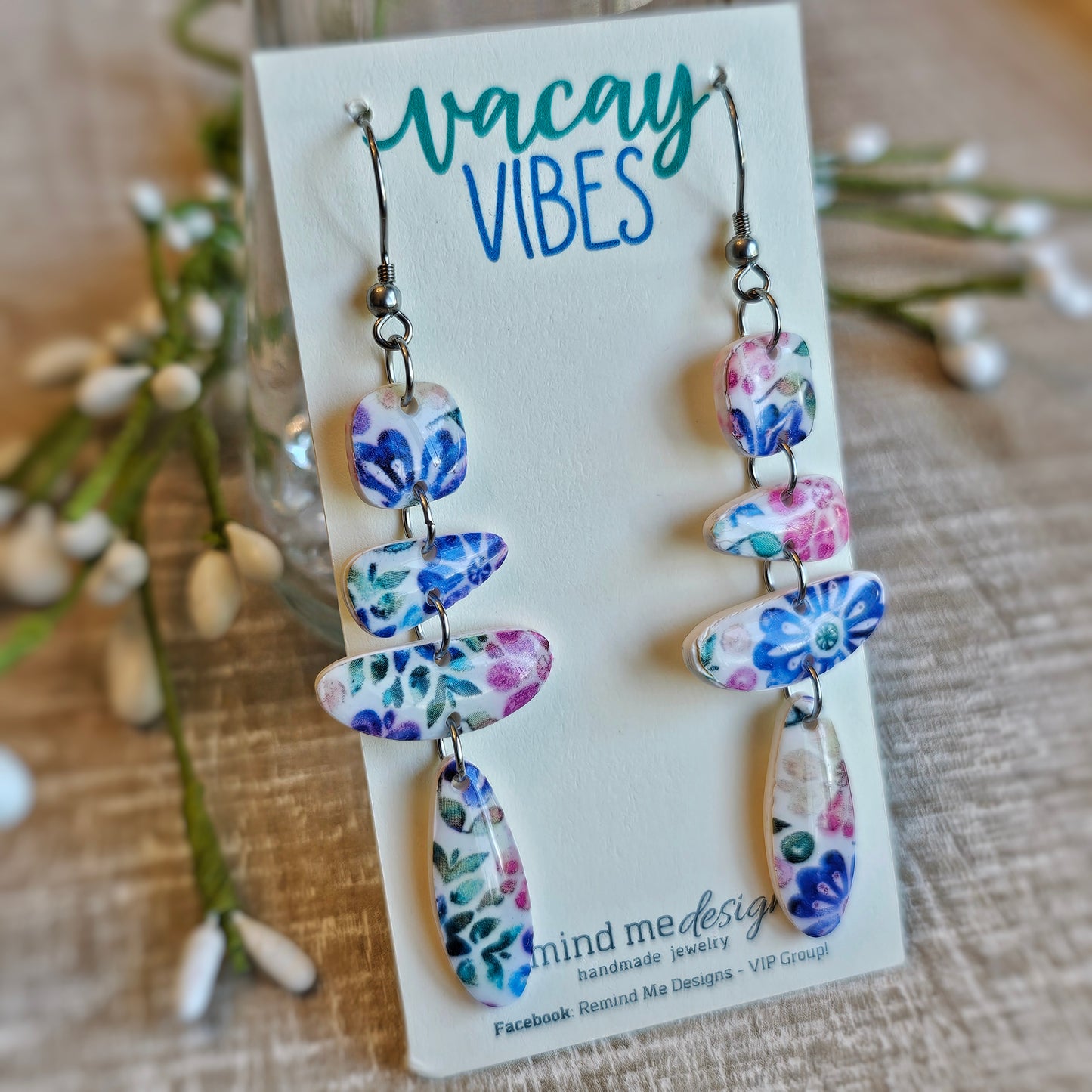 Colorful Floral Clay Dangle Earrings