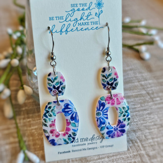 Colorful Floral Clay Dangle Earrings