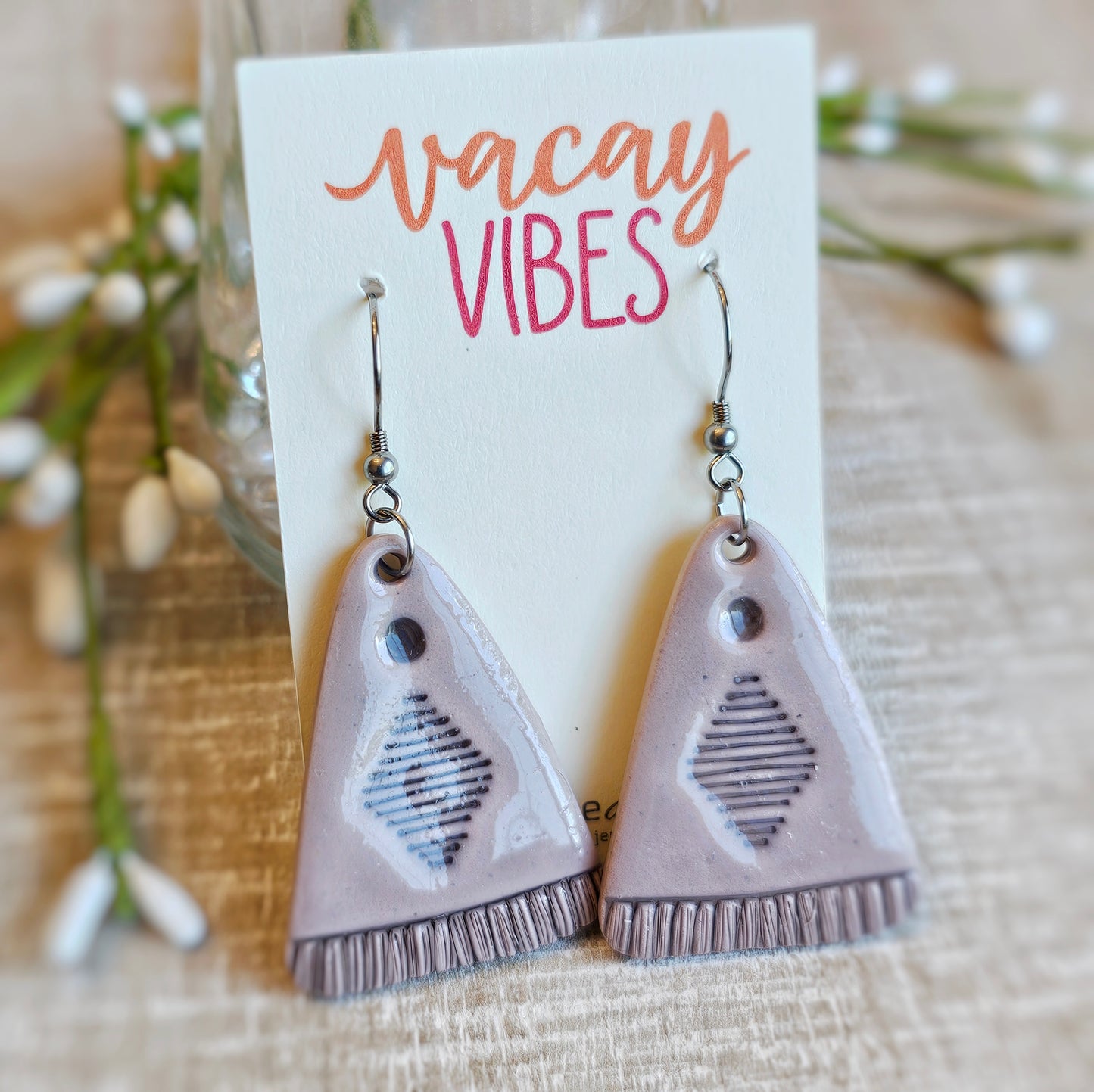 Purple Clay Dangle Earrings