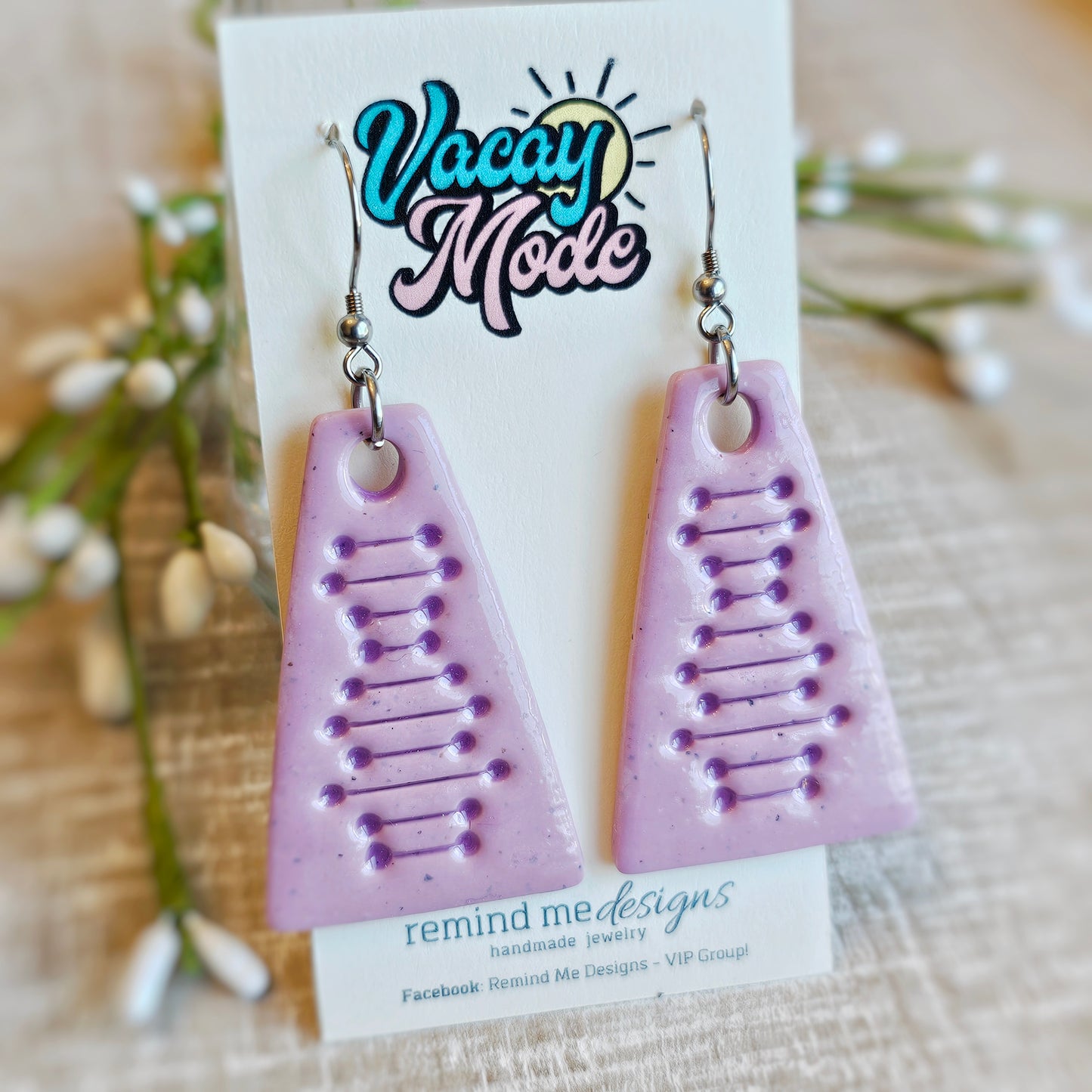 Purple Clay Dangle Earrings