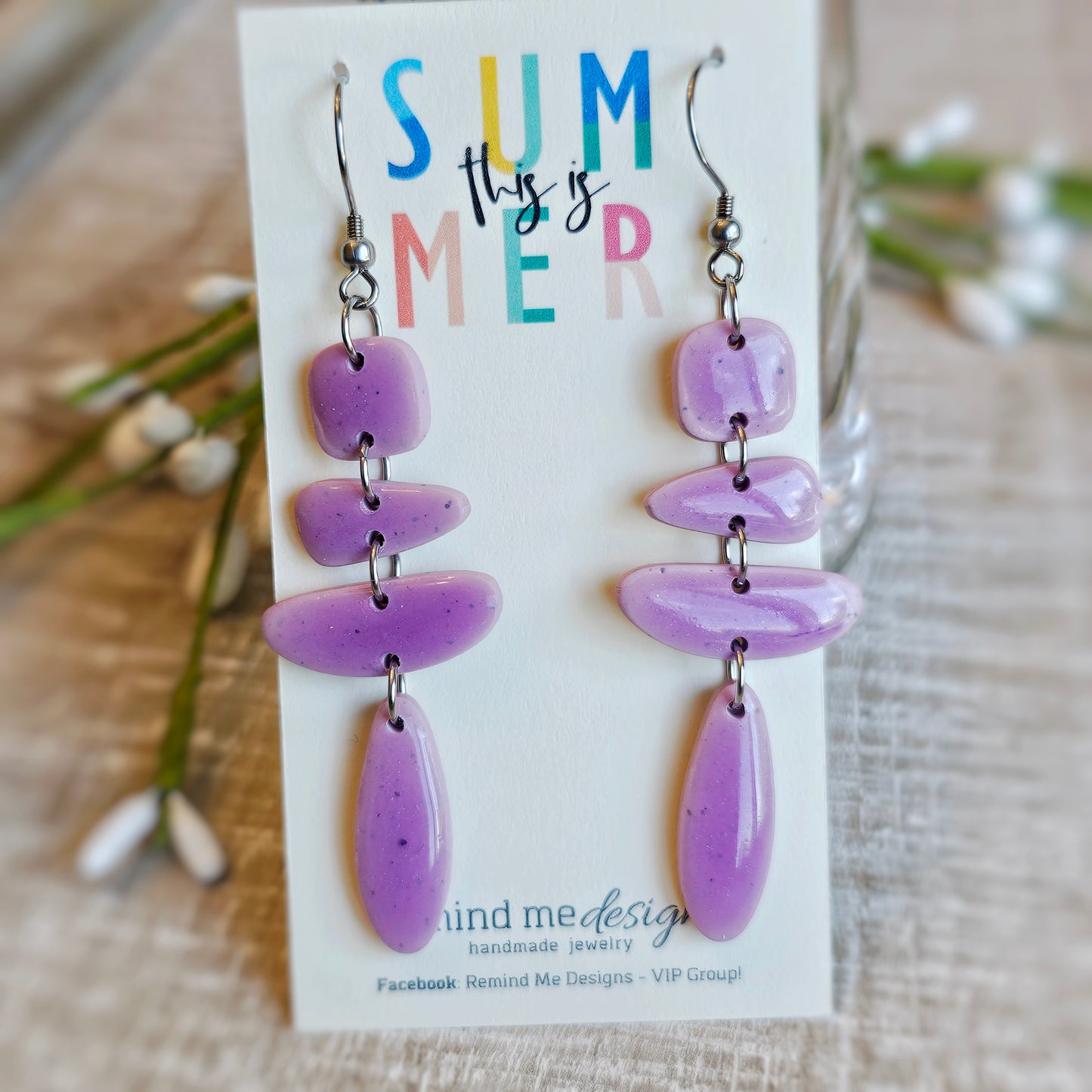 Purple Stones Clay Dangle Earrings