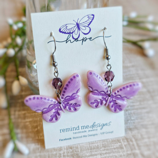 Purple Butterfly Clay Dangle Earrings