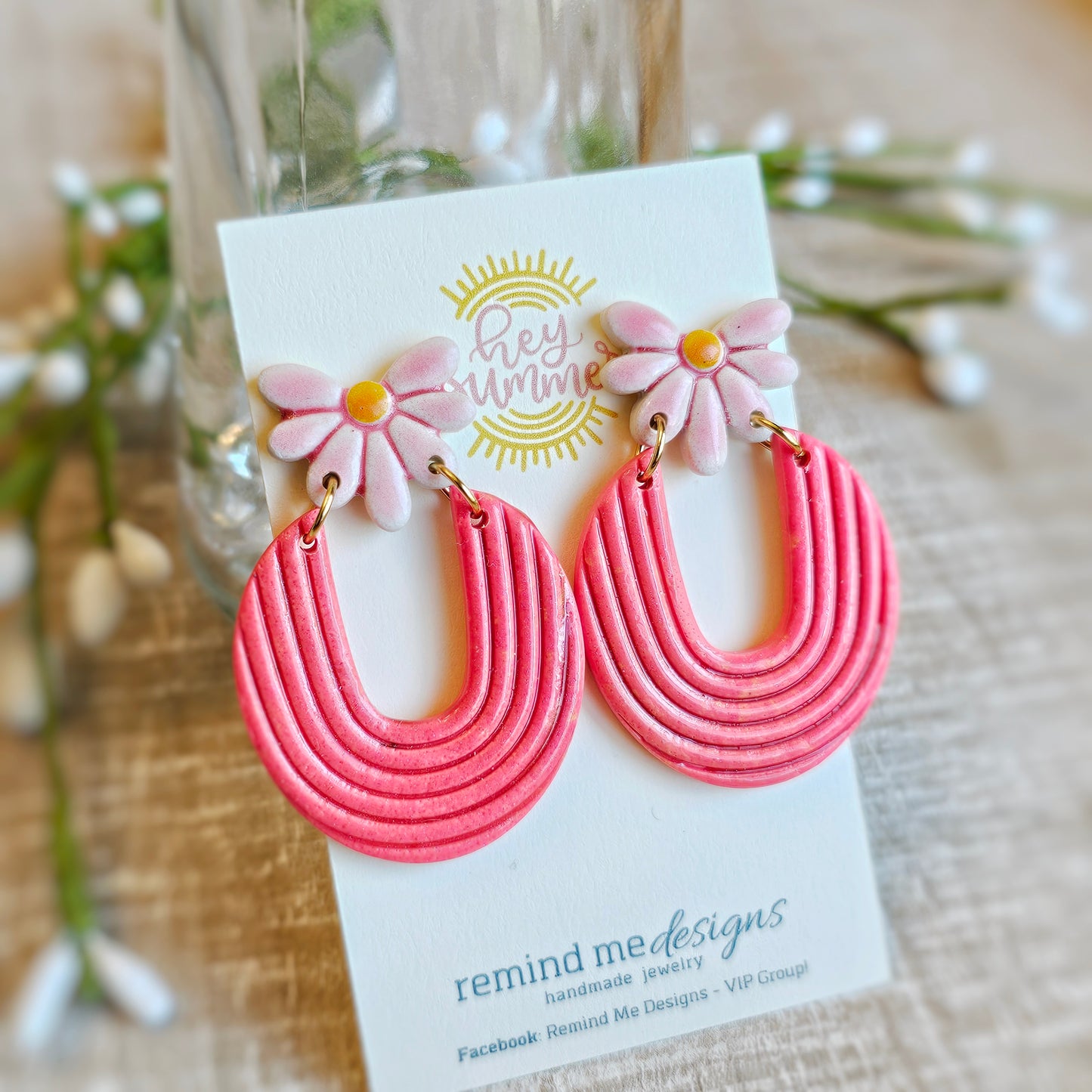 Pink Floral Clay Dangle Earrings