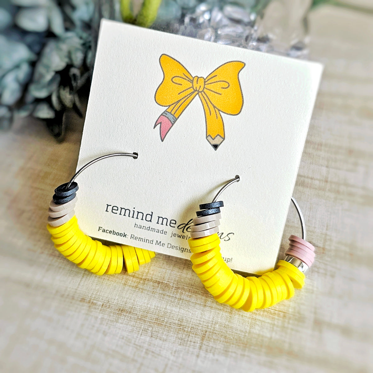 Teacher Pencil Clay Beaded Hoop Earrings