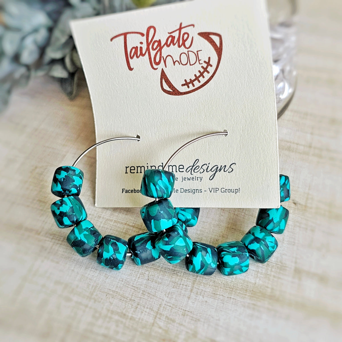 Turquoise Green Marble Beaded Hoop Earrings