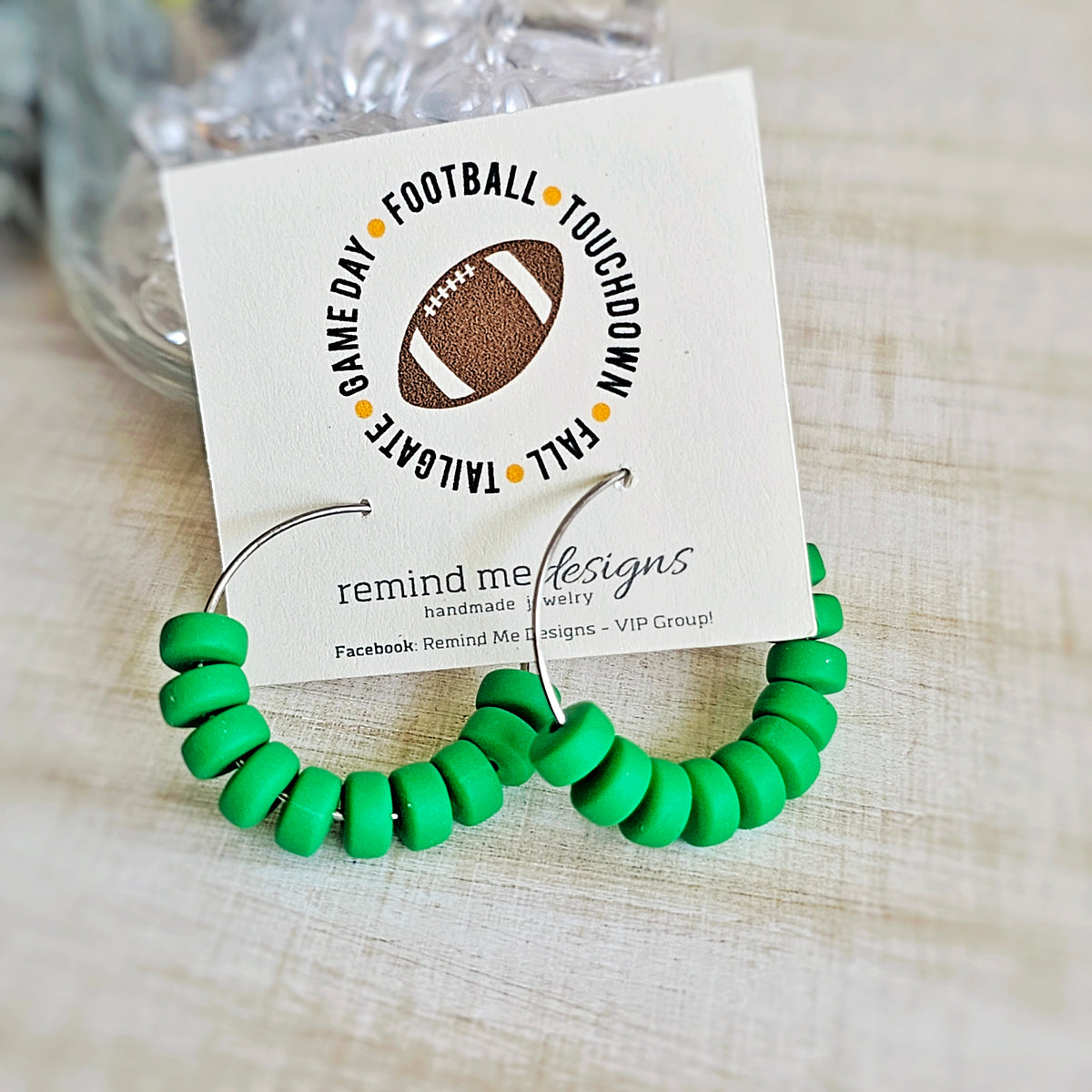 Green Clay Beaded Hoop Earrings