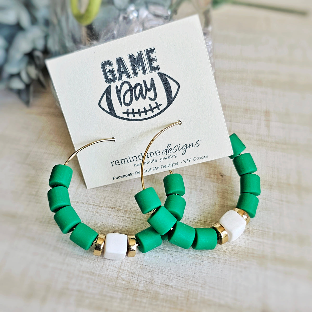 Green Clay Beaded Hoop Earrings