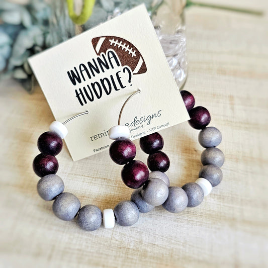 Burgandy Wooden Bead Hoop Earrings