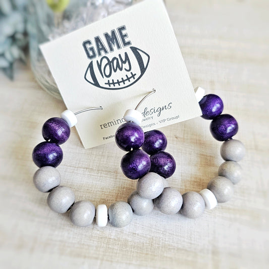 Purple Wooden Bead Hoop Earrings