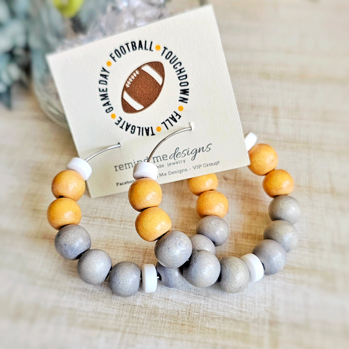 Yellow Wooden Bead Hoop Earrings