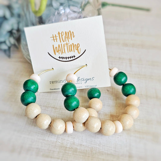 Green Wooden Bead Hoop Earrings