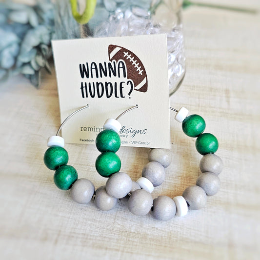Green Wooden Bead Hoop Earrings