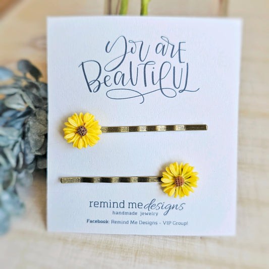 Yellow Sunflower Floral Bobby Pins