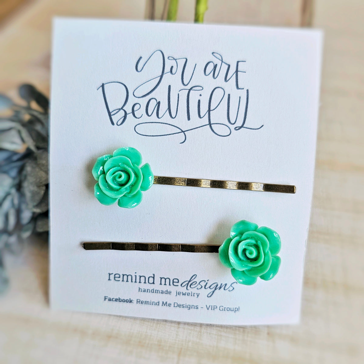 Green Floral Bobby Pins