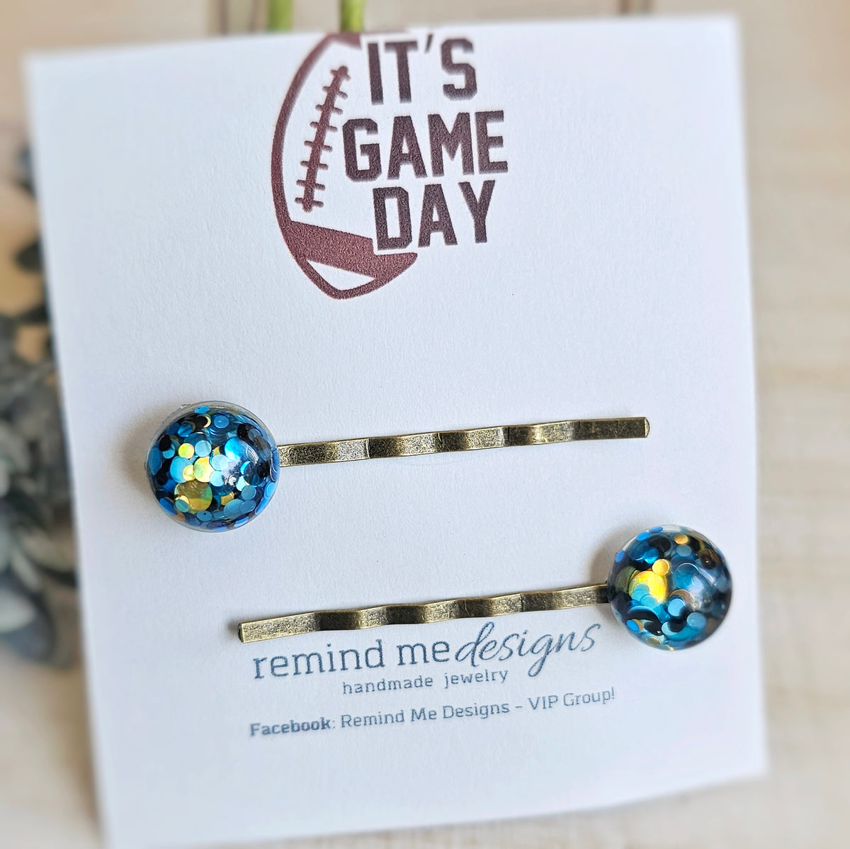 Blue and Gold Glitter Bobby Pins