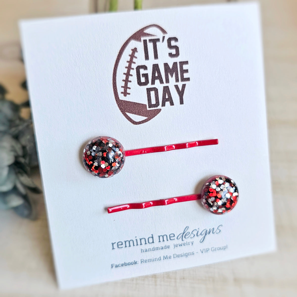 Red Black and Silver Bobby Pins