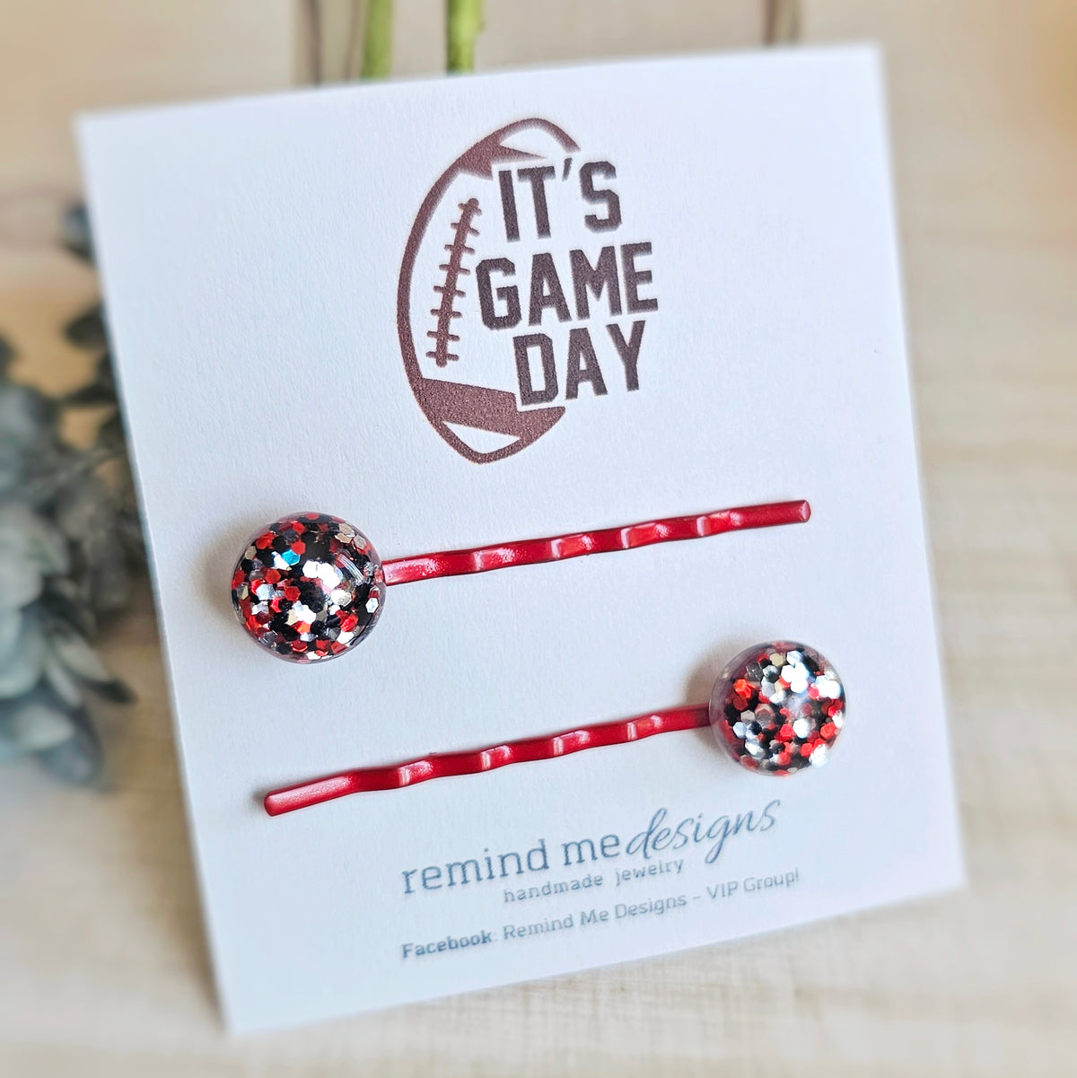 Red Black and Silver Bobby Pins