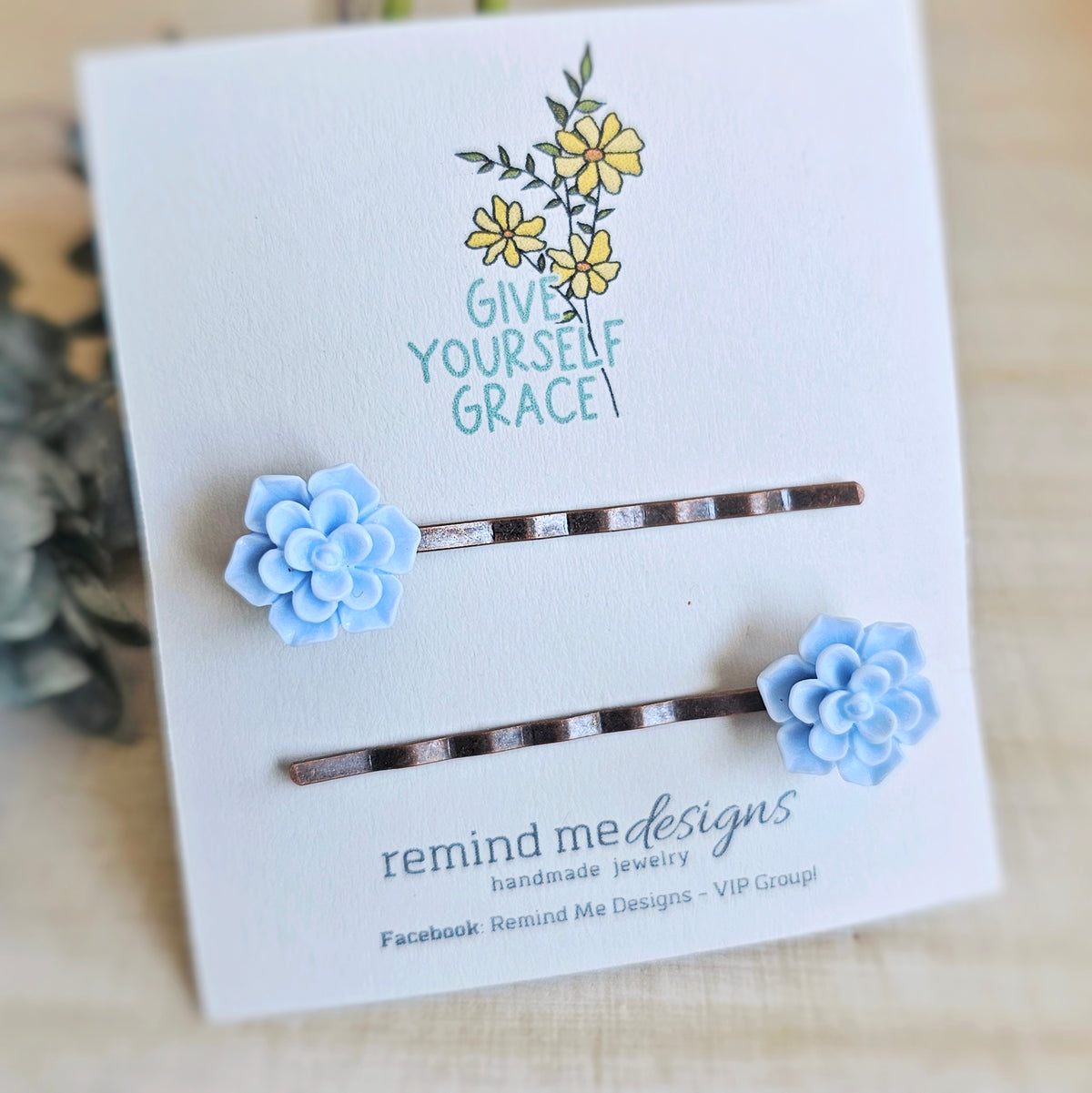 Blue Floral Bobby Pins