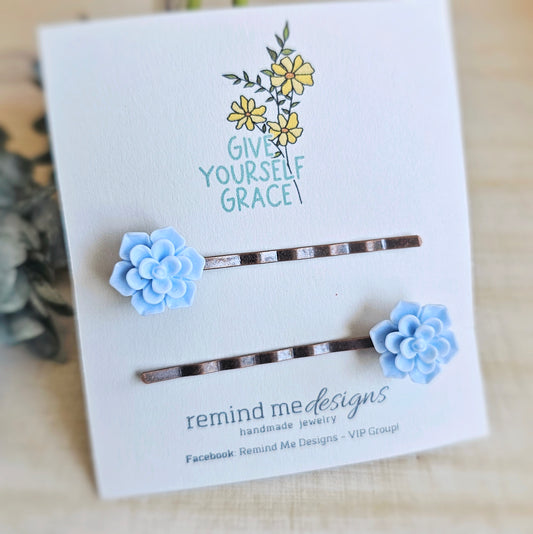 Blue Floral Bobby Pins