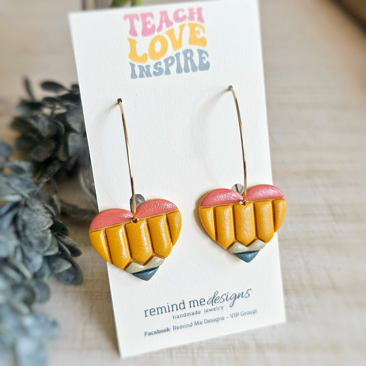 Heart Pencil Polymer Clay Dangle Earrings