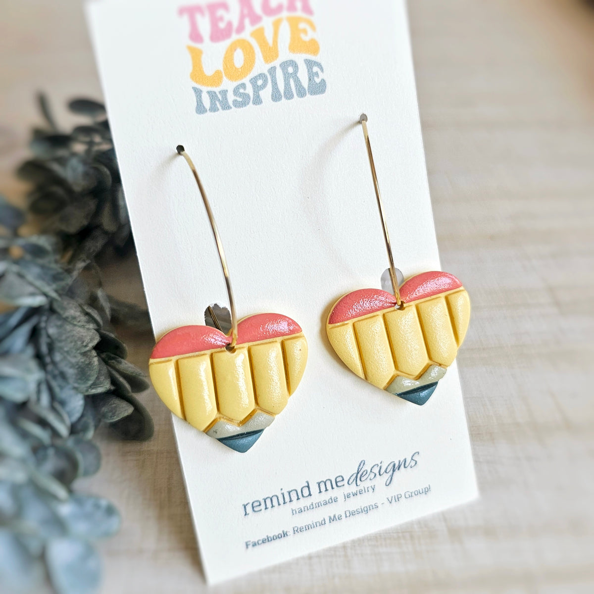 Heart Pencil Polymer Clay Dangle Earrings
