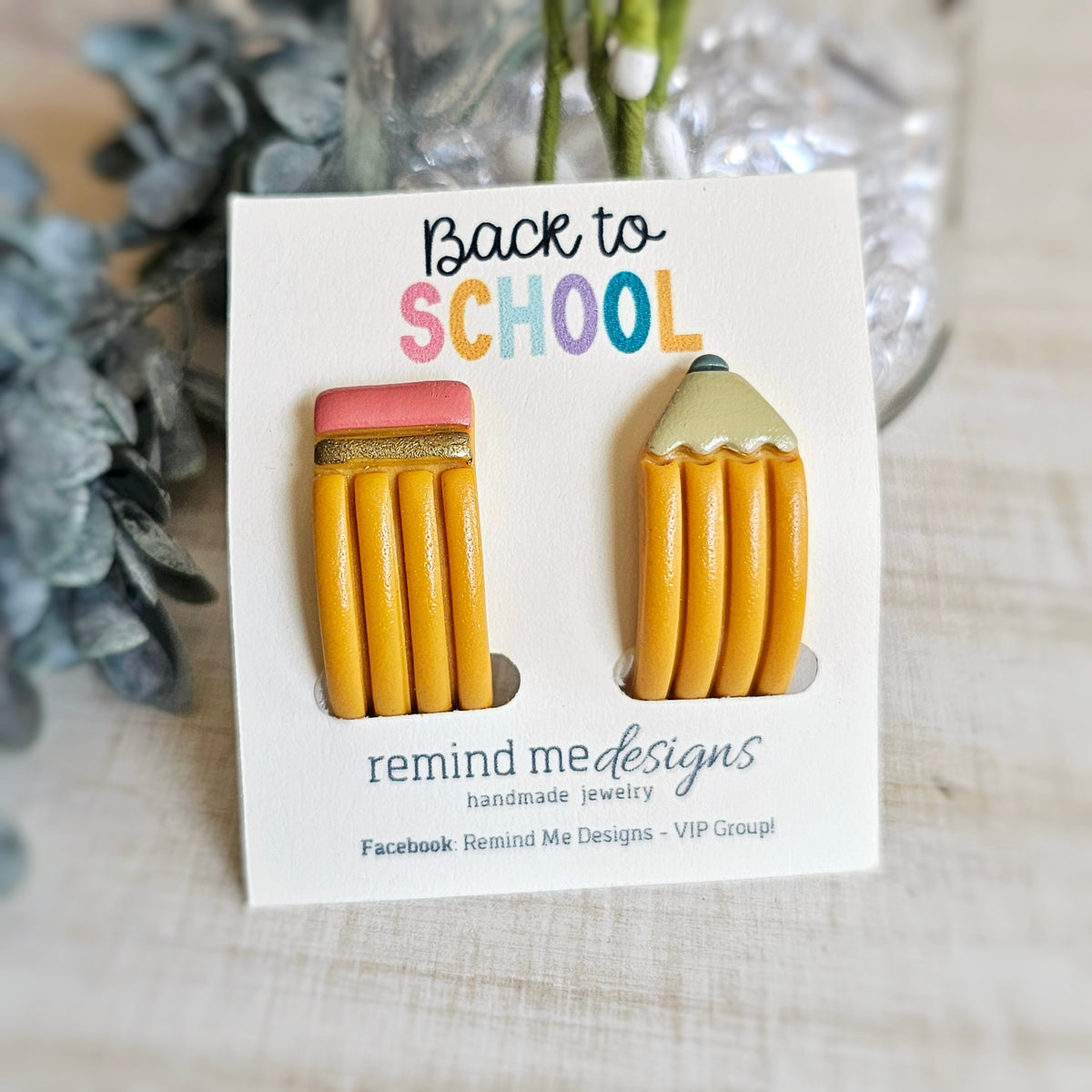 Pencil Ear Huggie Clay Hoop Stud Earrings