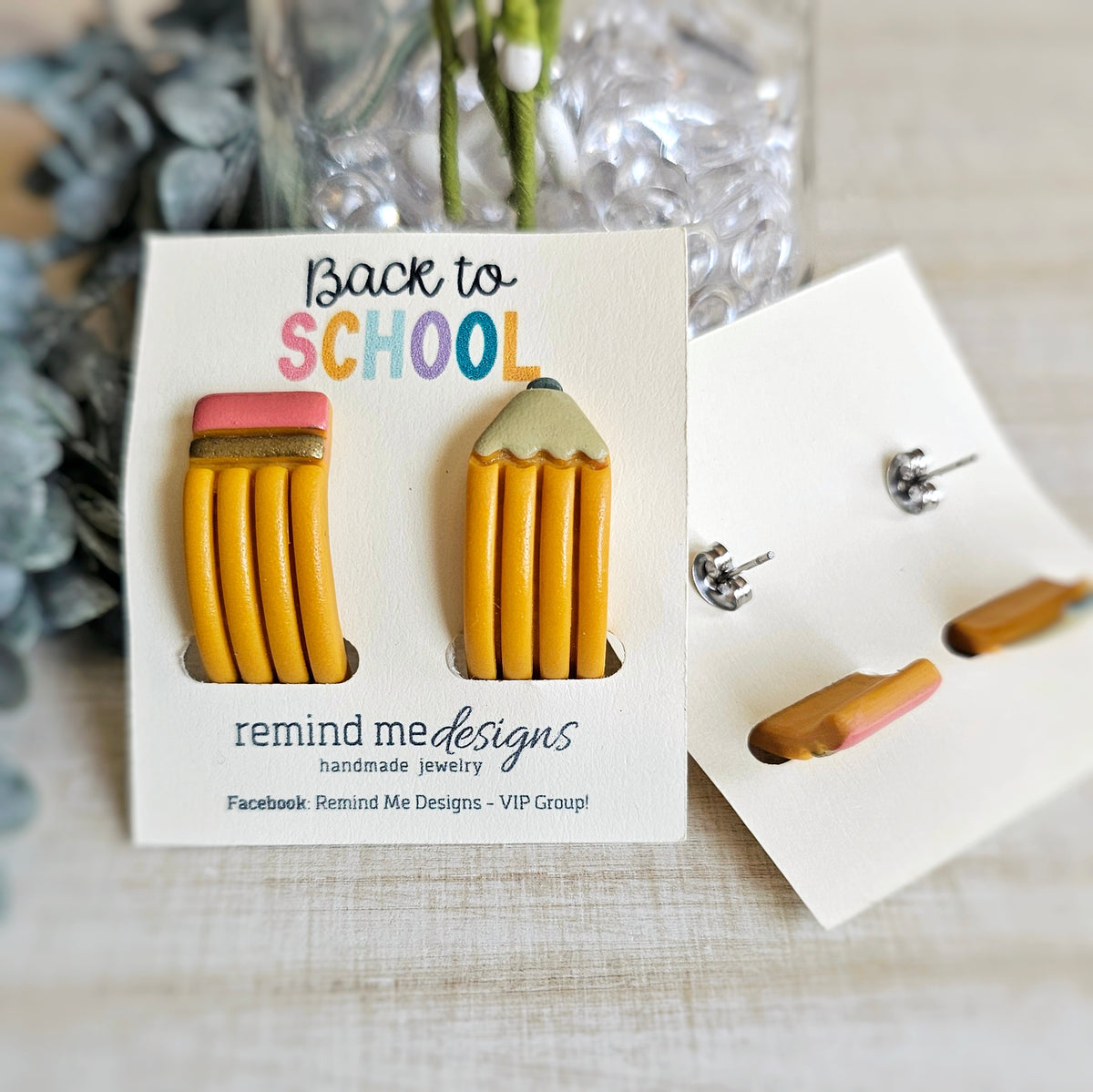 Pencil Ear Huggie Clay Hoop Stud Earrings