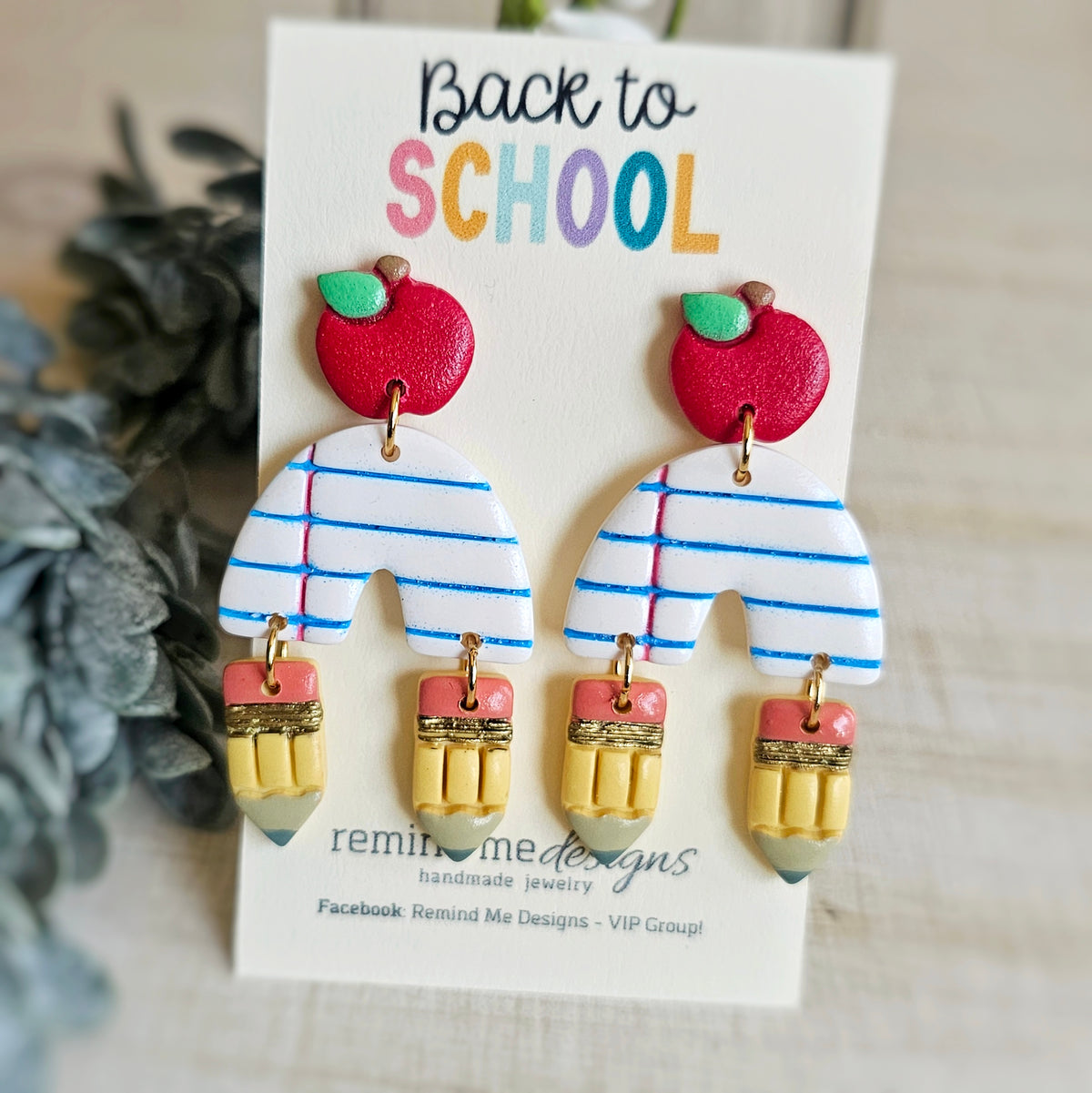Apple Pencil and Notebook Clay Dangles