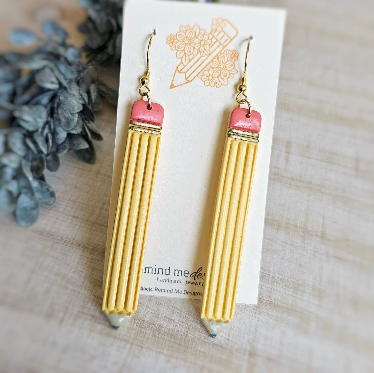 Long Pencil Polymer Clay Dangle Earrings