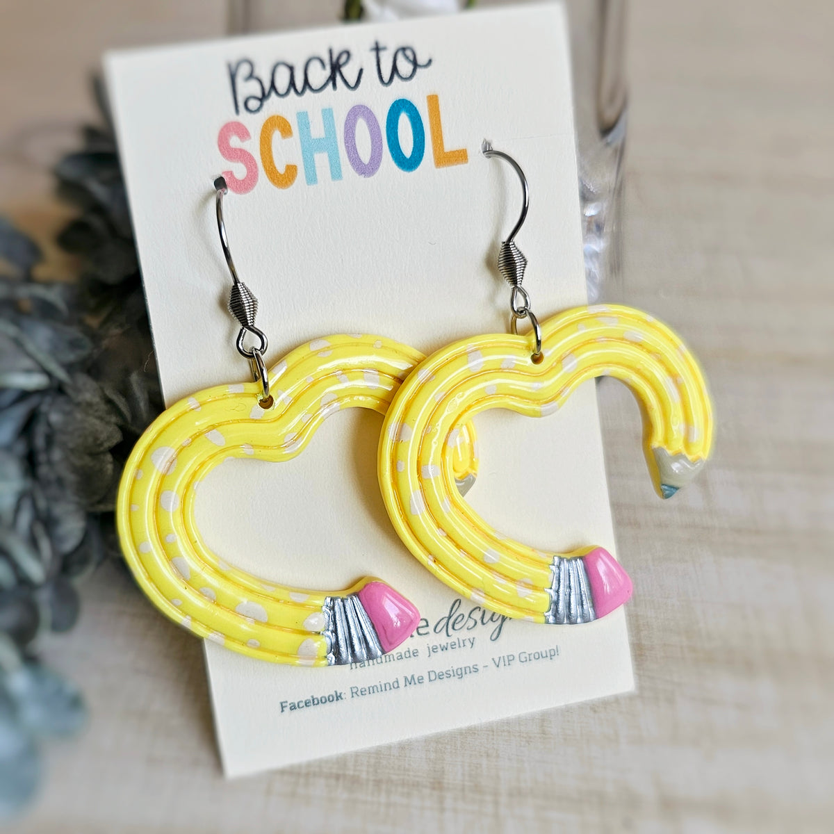 Heart Pencil Polymer Clay Dangle Earrings